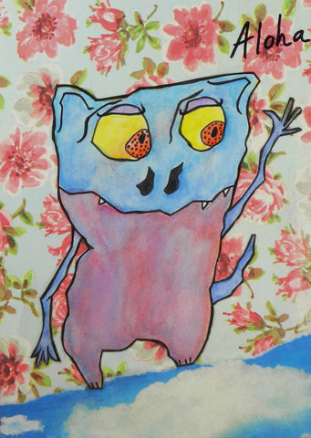 Aloha Monster Art Picture Pink and Blue Colors