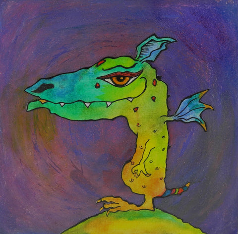 Baxter Dragon Art Picture Bright Green Blues and Purples