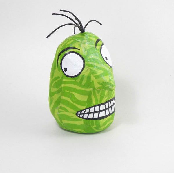 Blockhead 2 Monster Head Sculpture Light and medium green animal stripe