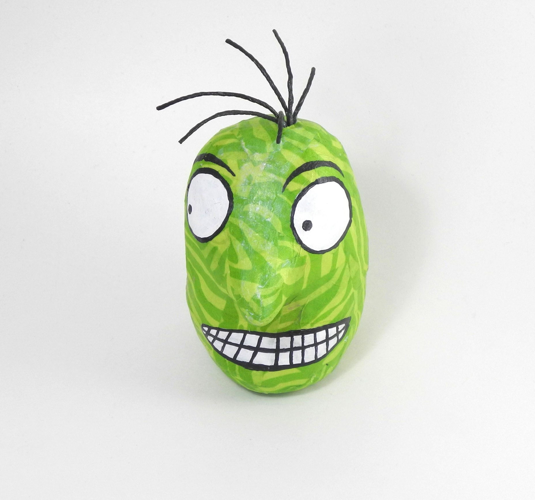 Blockhead 2 Monster Head Sculpture Light and medium green animal stripe