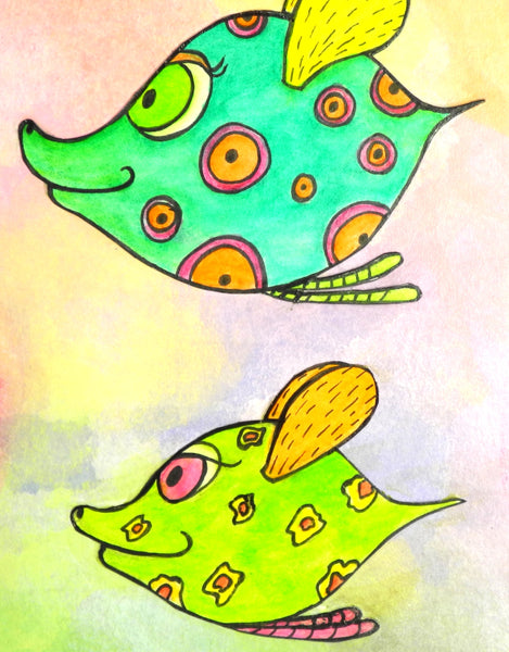 Bubble Bees Not Really Monsters Art Yellow, Orange, Pink and Green