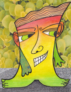 Cool What a Guy character Art picture yellow chartreuse orange and grey