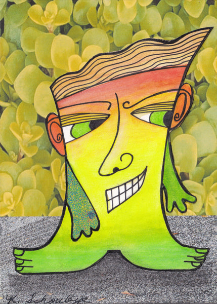 Cool What a Guy character Art picture yellow chartreuse orange and grey