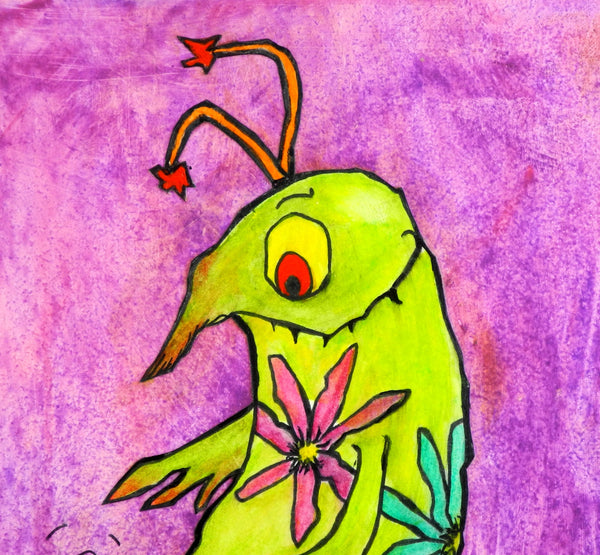 A Stinger? Not Really A Monster Art Picture Bright Green with Pink and Green