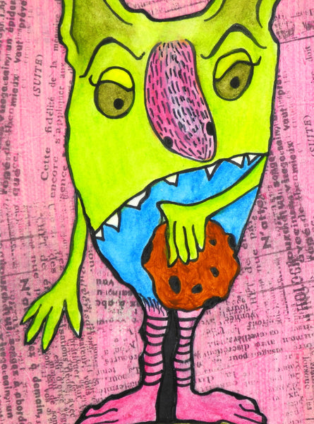 Tough Cookie Monster Art Picture Bright yellow green and Blue