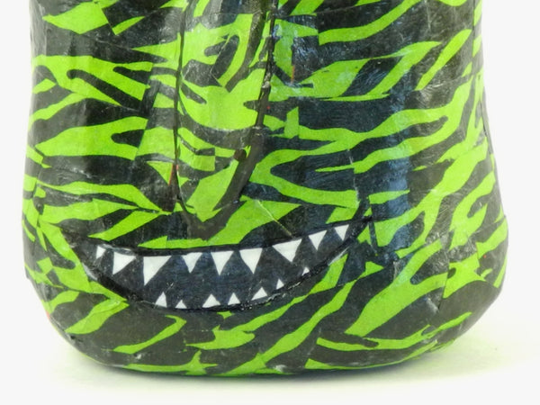 Blockhead 1 Monster Head Sculpture Green and black animal stripes