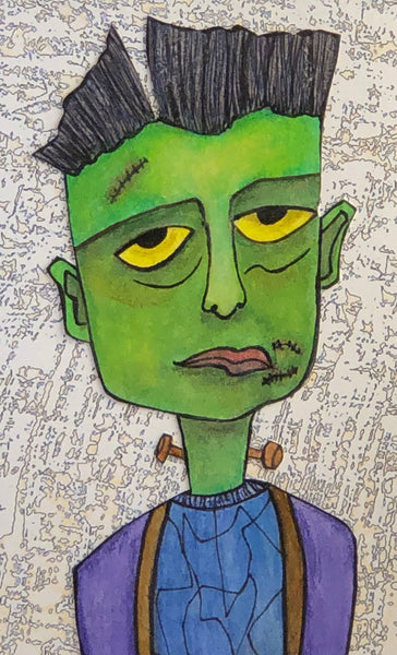 Frank 2 Monster Art Picture Halloween Green Blue Red Purple and Grey