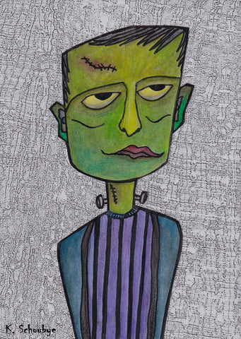 Frank Monster Art Picture Halloween Green Blue Purple and Grey