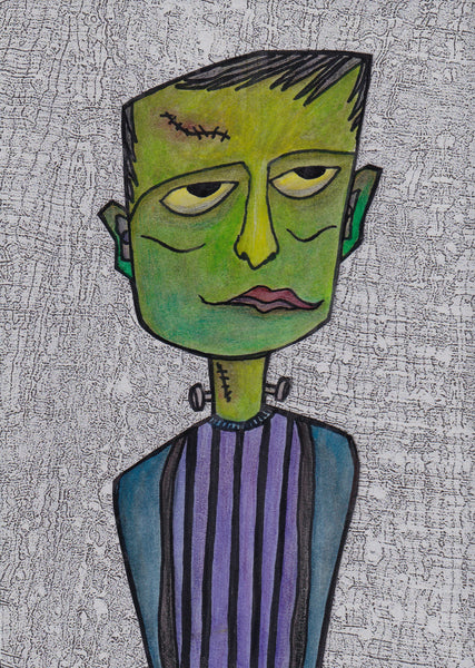 Frank Monster Art Picture Halloween Green Blue Purple and Grey
