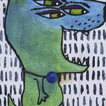 Fat Dog Art Picture Greens and Blues 