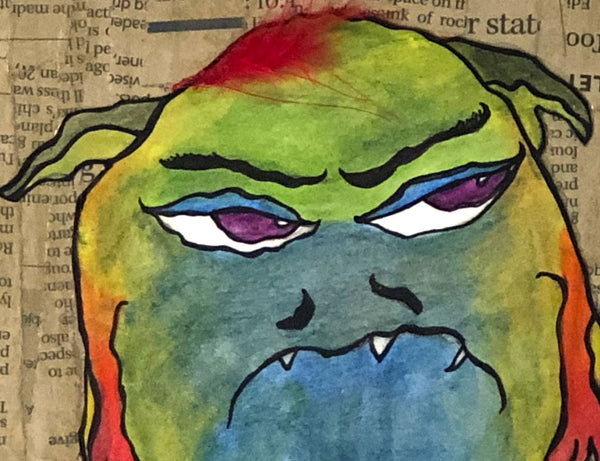 Grump Monster Art Picture red orange green blue and yellow