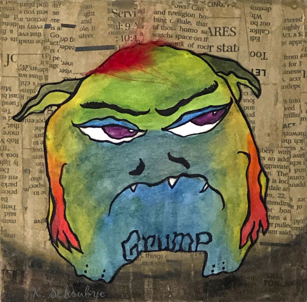 Grump Monster Art Picture red orange green blue and yellow