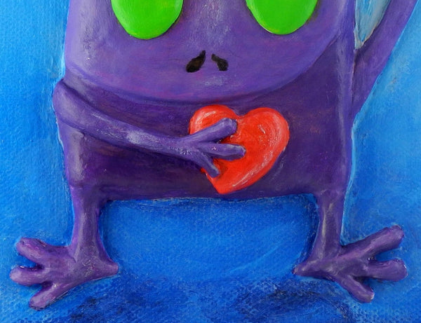Hello Love Clay Relief Monster Picture Purple and Bright Blue