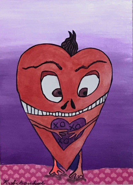 Hearts 2, Valentine monster art picture red violet and pink