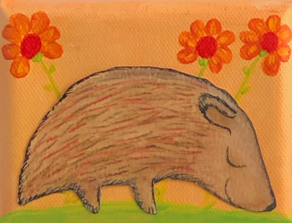 Hedgy monster art picture Pink orange and brown