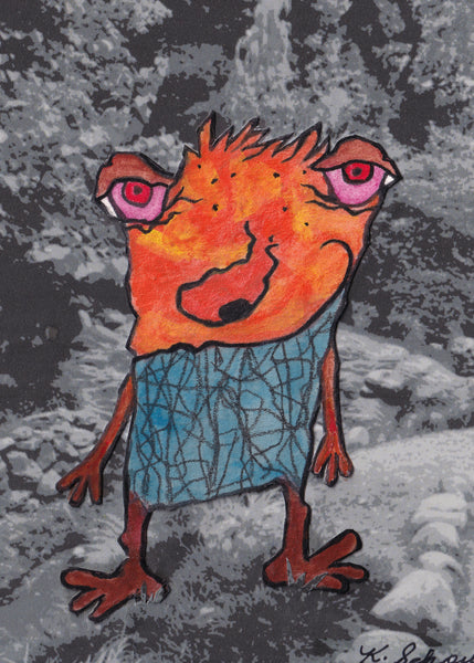 Hodge Monster Art Picture Orange Pink Red Blue Brown and Greys