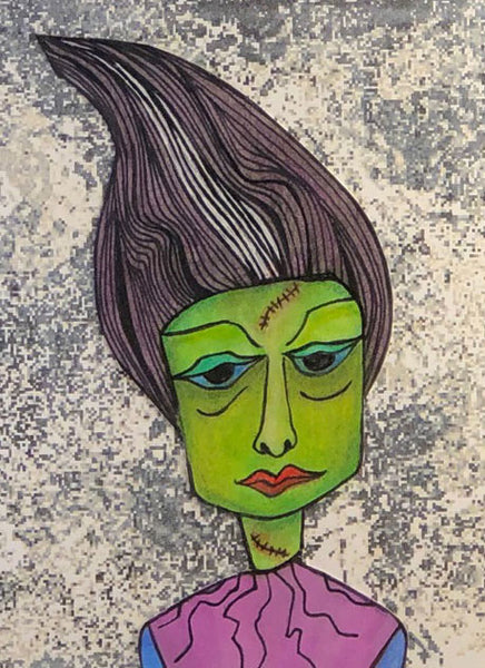 Ms. Frank 2 Monster Art Picture Halloween Green Blue Pink and Grey