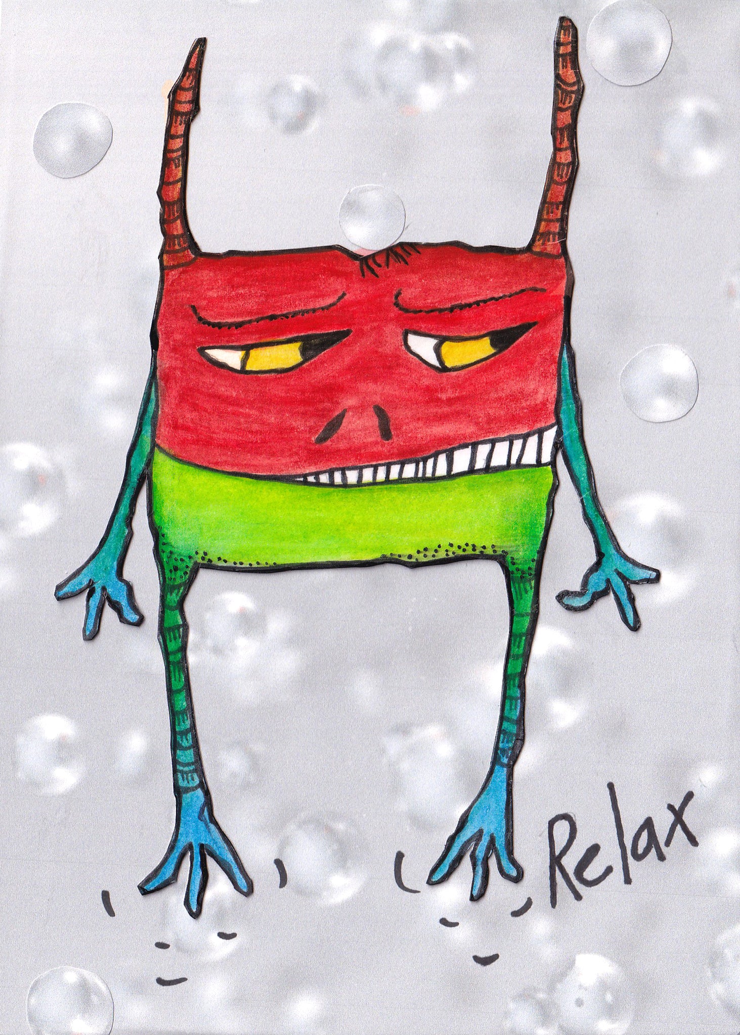 Nim Monster Art Picture Red Bright Green Yellow and Grey