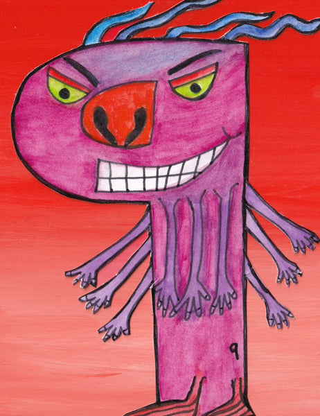 Number NINE Monster Art Picture Red purple and blue