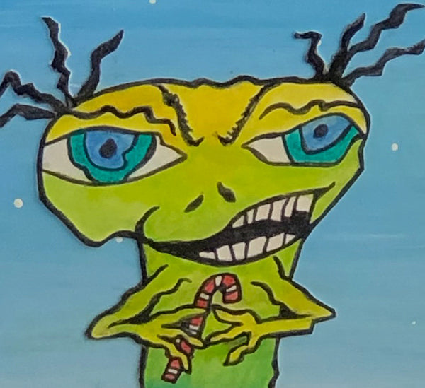 Pym Monster Art Picture Christmas Blue Greens and yellow