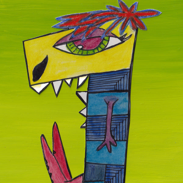 Number SEVEN Monster Art Picture Light green, yellow, pink, blue and red