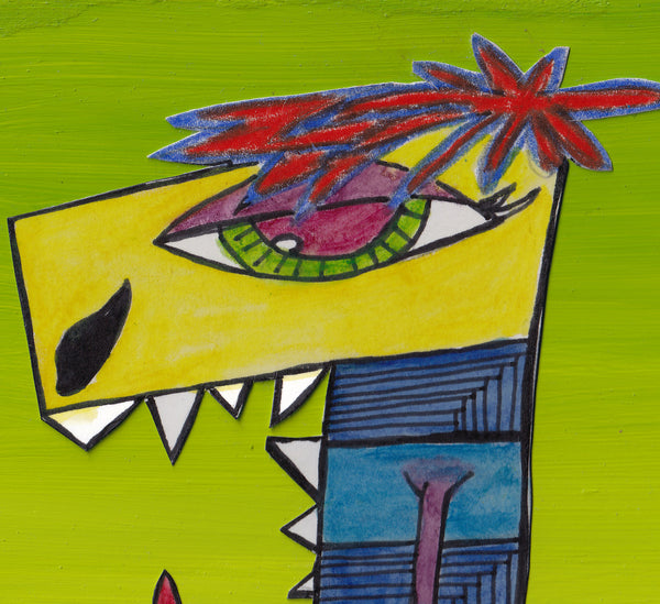 Number SEVEN Monster Art Picture Light green, yellow, pink, blue and red