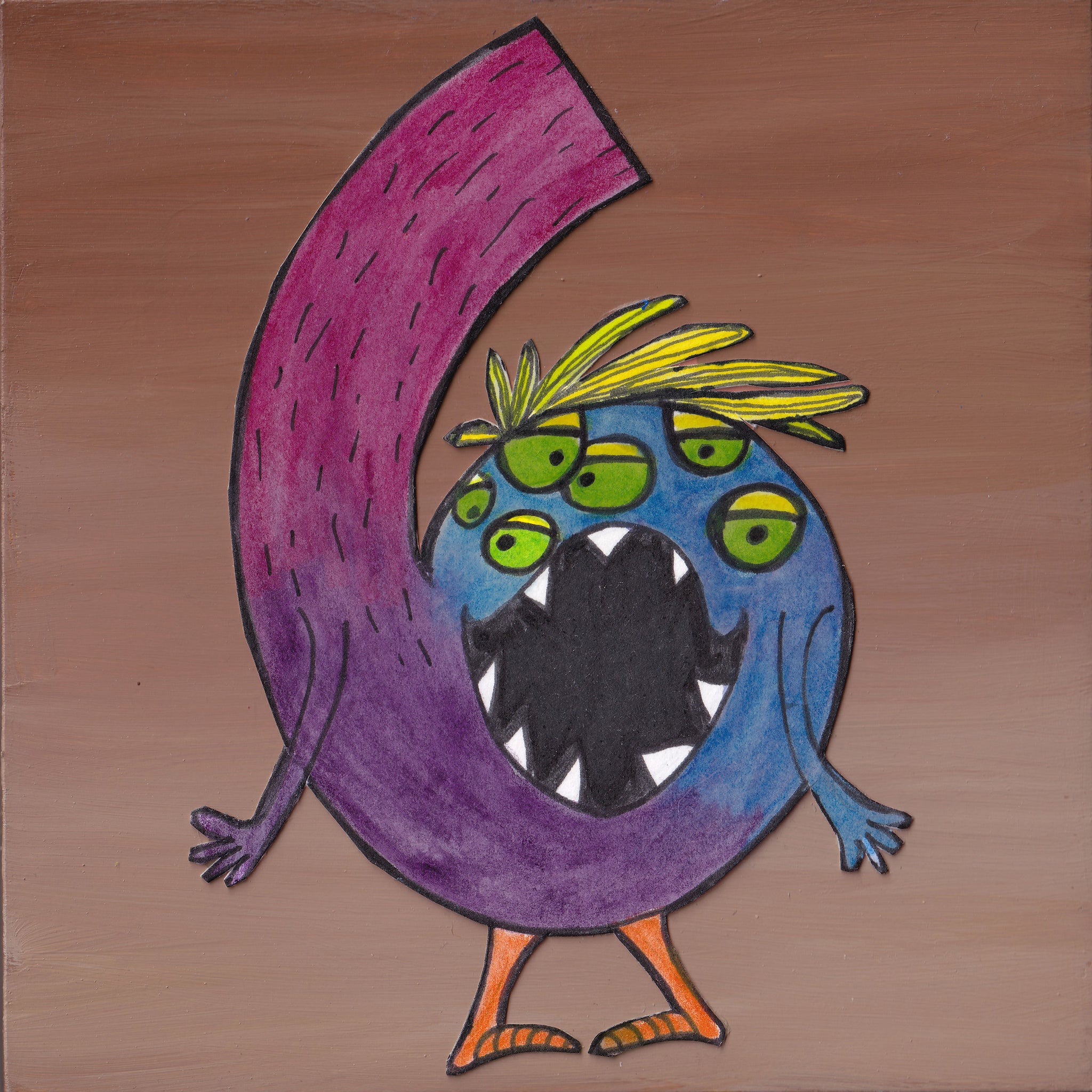 Number SIX Monster Art Picture brown background multicolored