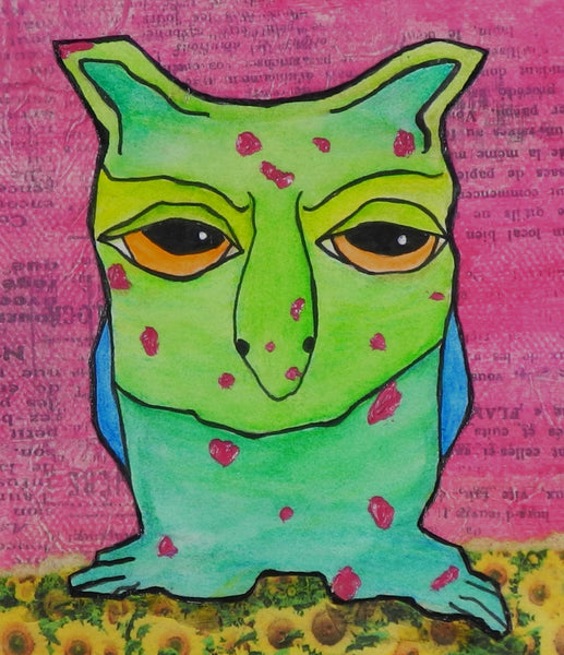 Sweet Sly Monster Art Picture Green Pink Blue and Yellow