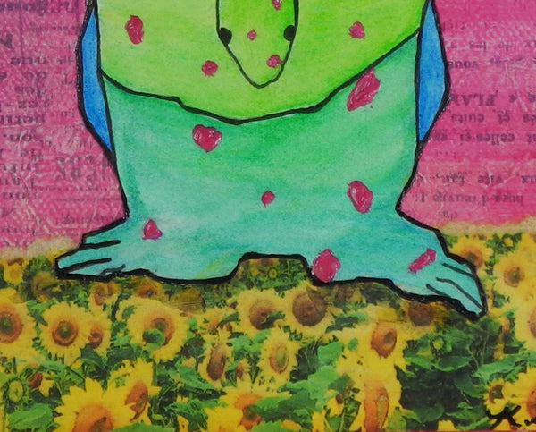 Sweet Sly Monster Art Picture Green Pink Blue and Yellow