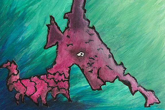 Smitty Monster Art Picture Teal Greens Pink and blue