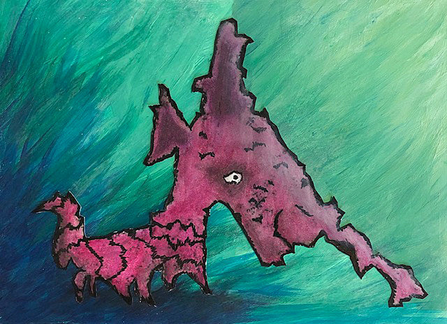 Smitty Monster Art Picture Teal Greens Pink and blue