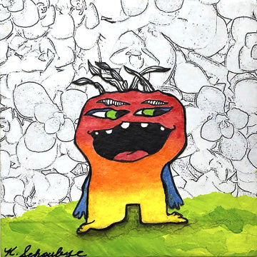 Sneeks 1 Monster art picture orange red yellow and green
