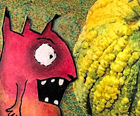 Surprise 2 Monster Art Picture Halloween  Fall  Greens yellow and red