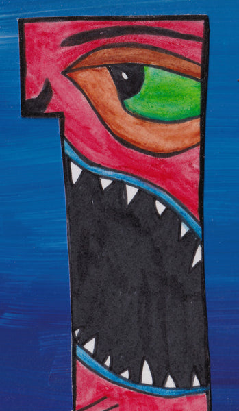 Number TEN Monster Art Picture pink blue purple green and yellow