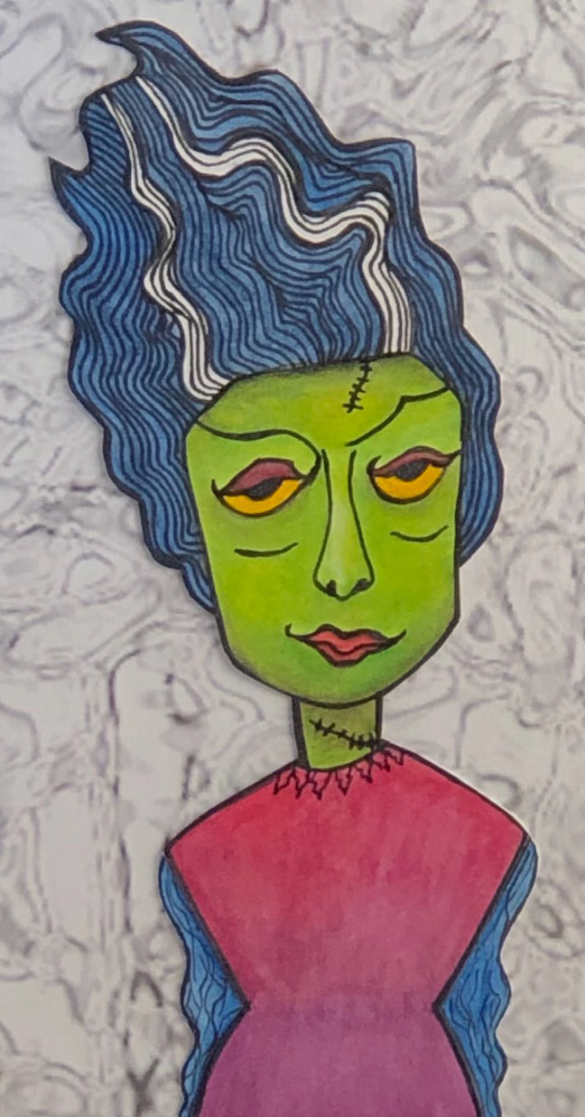 Ms. Frank Monster Art Picture Halloween Green Blue Pink and Grey